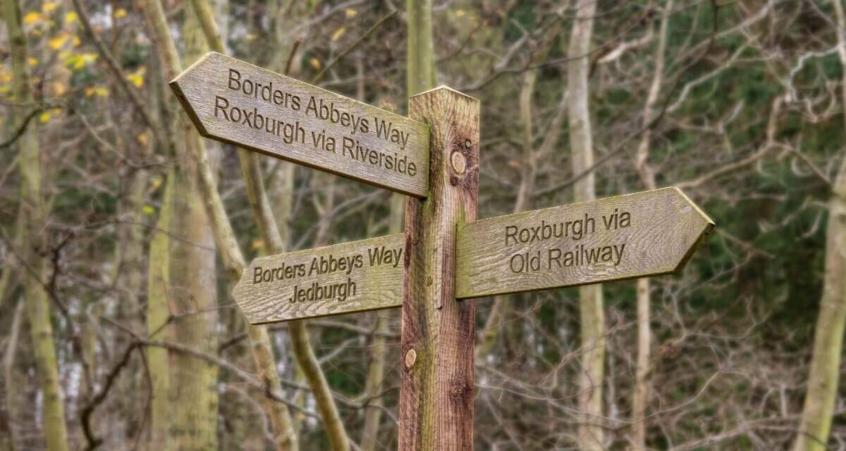 Image of trail sign on Borders Abbeys Way