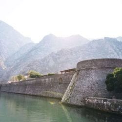 Wall of ancient fortress in Old Town of Kotor, Montenegro