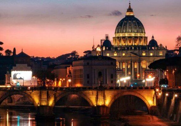 Vatican City at sunset for the Wonder Voyage blog about a pilgrimage to Rome