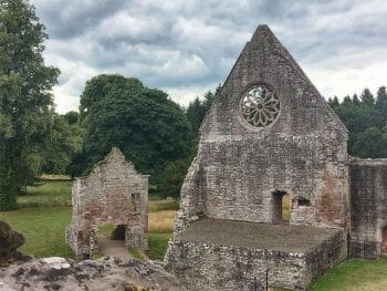 Image of church ruin on Borders Abbeys Way in Scotland