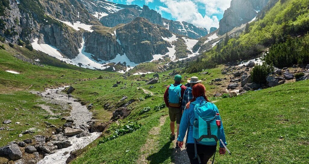 group of students hiking for the Wonder Voyage blog post about faith-based school trips
