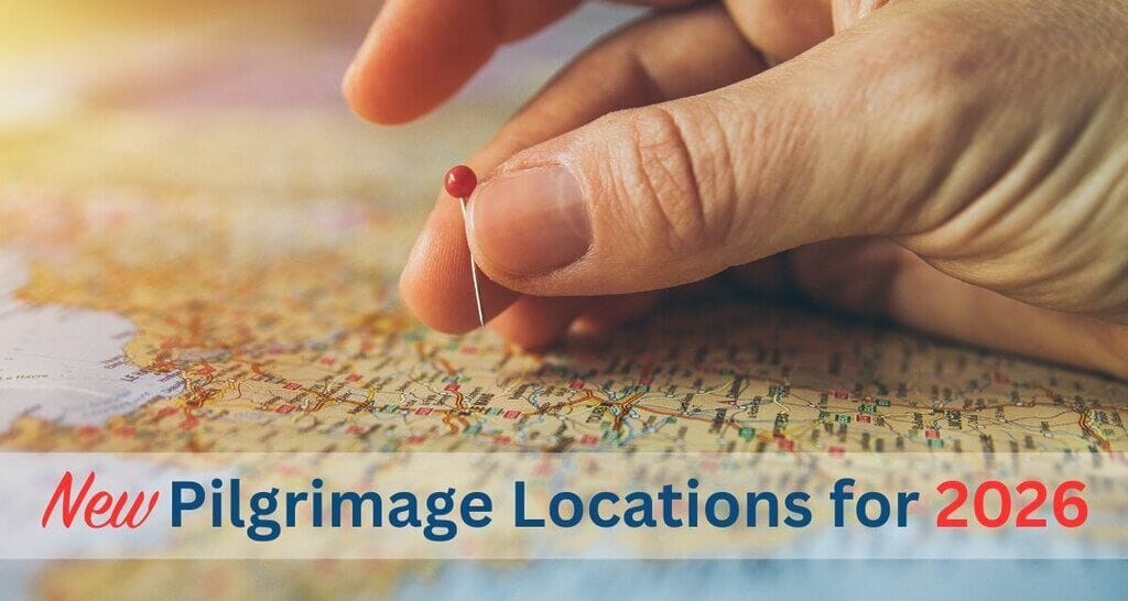 hand puts pin in a map for Wonder Voyage blog post about new pilgrimage locations for 2026