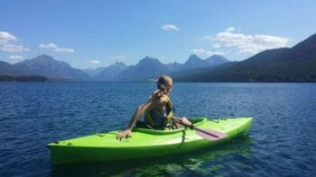 kayaker on lake mcdonald in montana